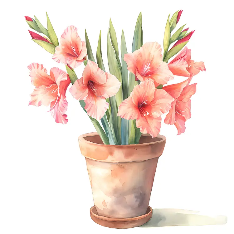 Gladiolus Flowers in a Pot