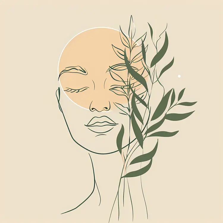 Abstract Face with Leaves and Sun