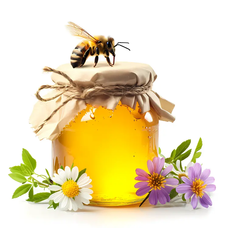 Honey Jar with Bee and Flowers