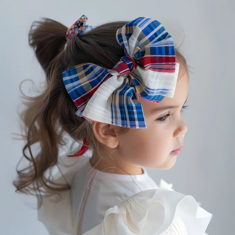 Cute Girl with Large Plaid Bow