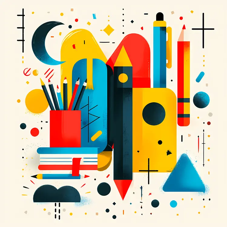 Colorful Pencils with Books and Shapes