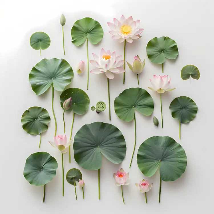 Lotus Flowers and Leaves in a Beautiful Display