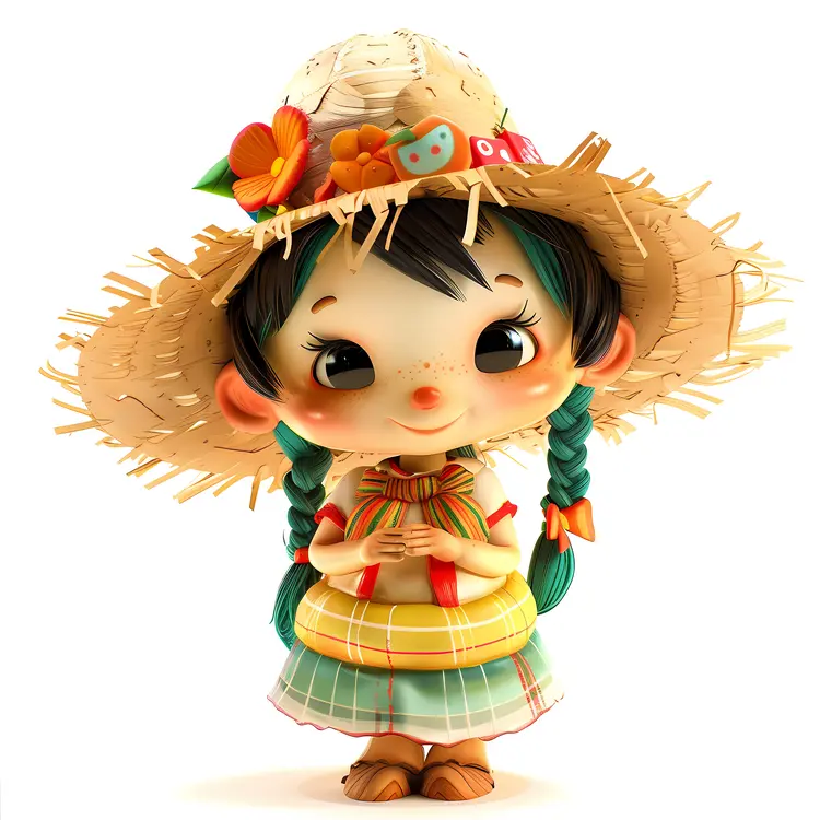 Cute Doll with Hat and Braids