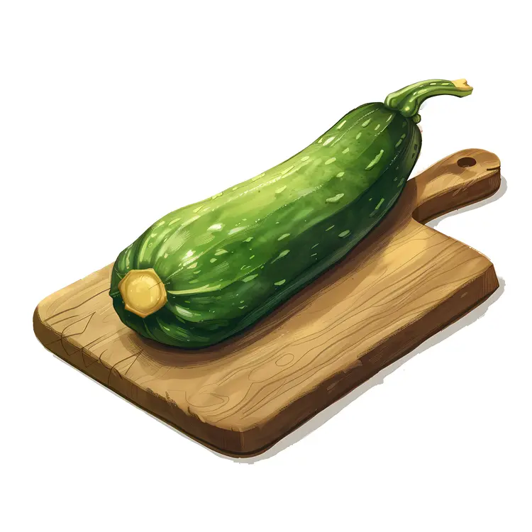Green Zucchini on a Small Wooden Cutting Board