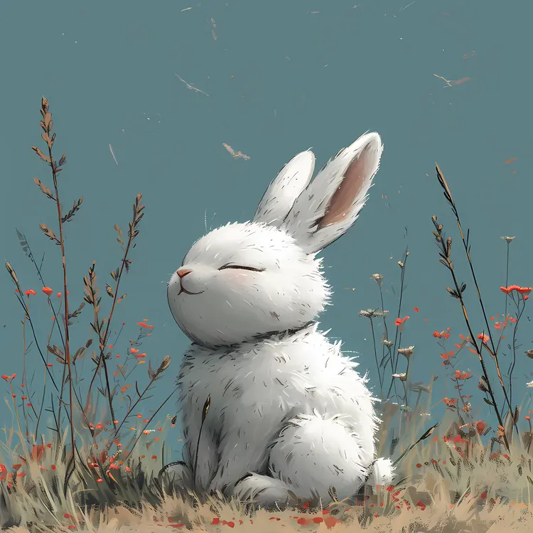 White Rabbit Sitting in Flowers