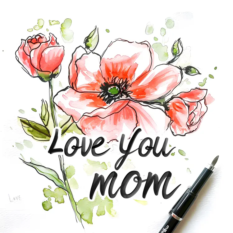Love You Mom Floral Greeting Card