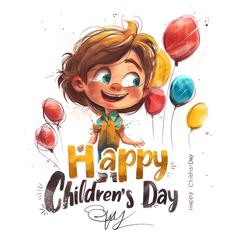 Happy Children's Day Art with Balloons