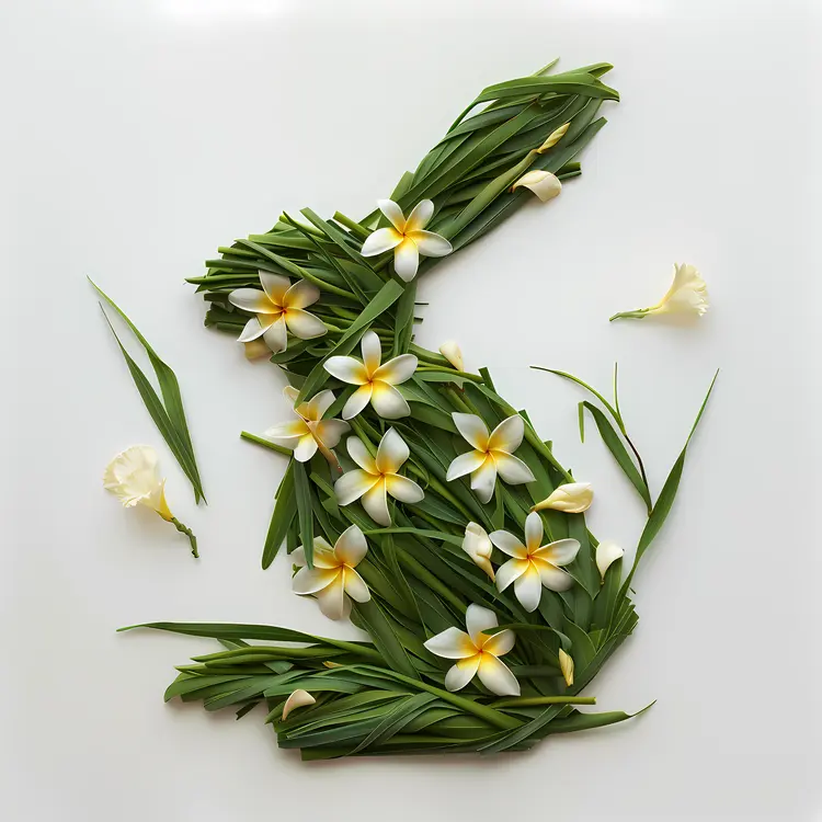 Green Bunny with White Flowers