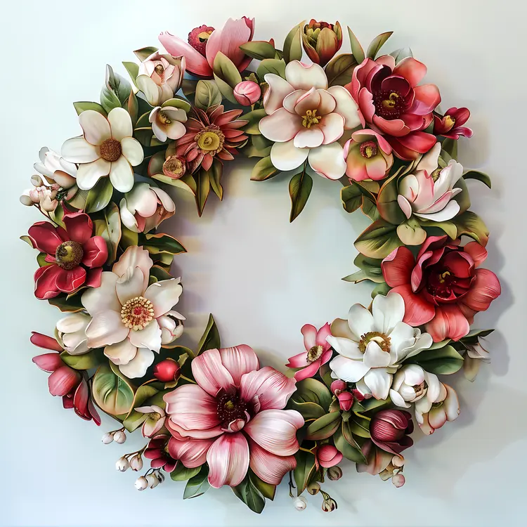 Red and White Floral Wreath with Leaves