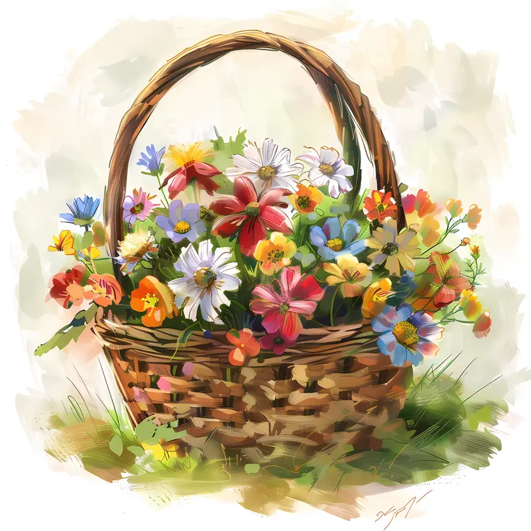 Colorful Flower Basket with Daisies