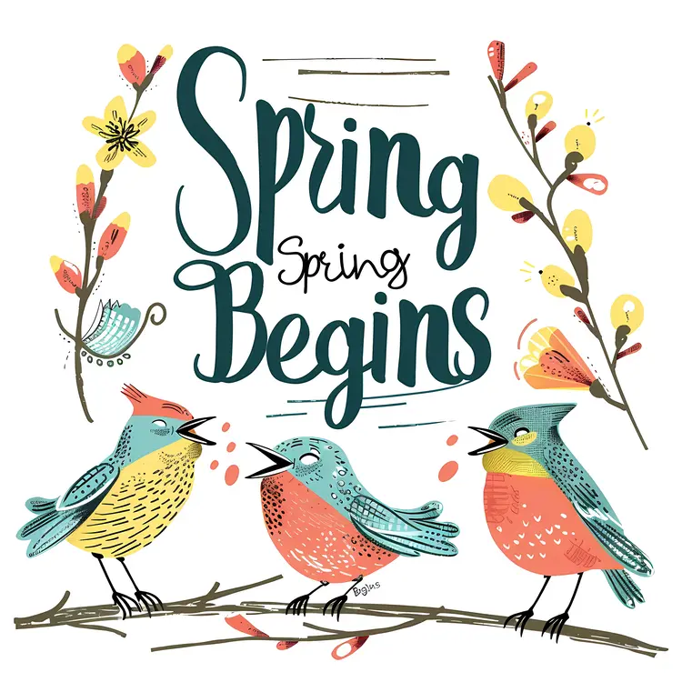 Spring Begins with Colorful Birds and Flowers