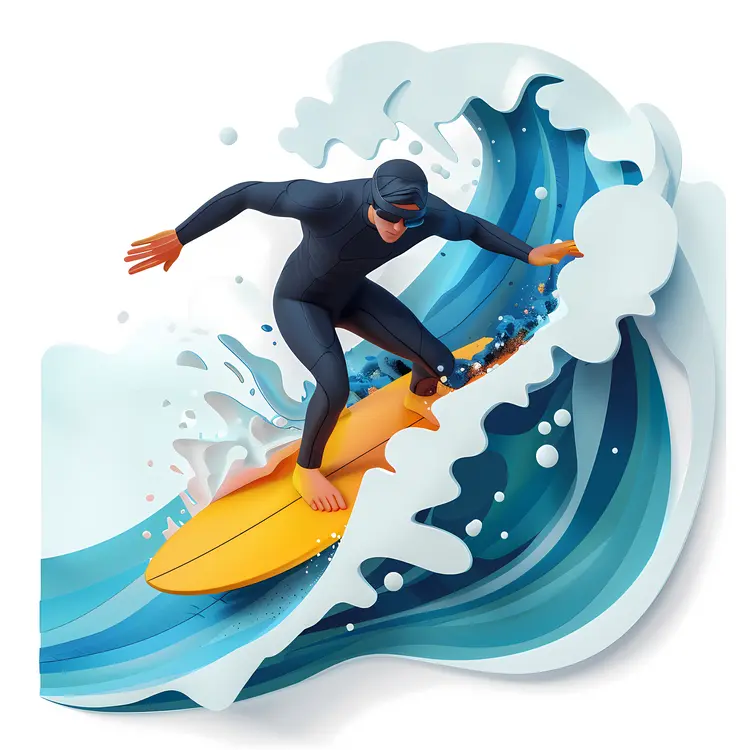 Surfer Riding a Wave on a Yellow Board