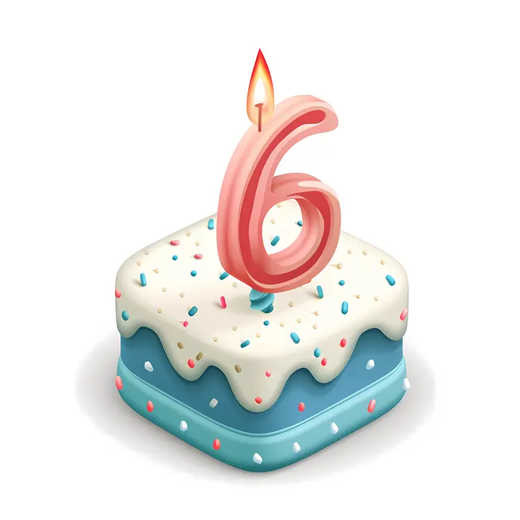 Pink and Blue Number 6 Birthday Candle on Cake