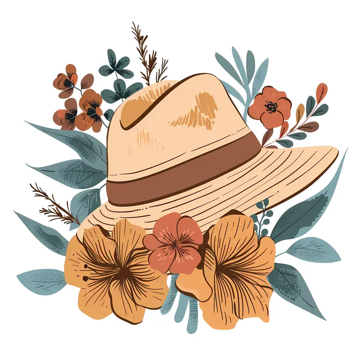 Beige Hat with Orange and Red Flowers