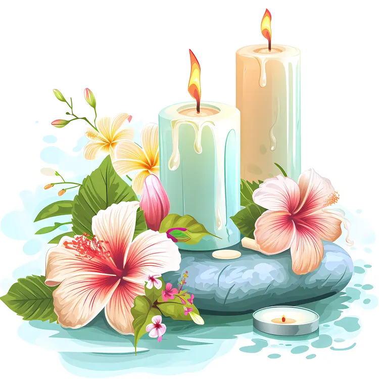 Serene Spa Candles with Hibiscus Flowers