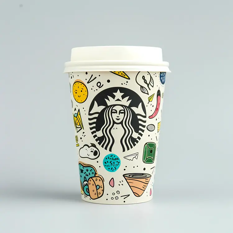 White Starbucks Coffee Cup with Doodles