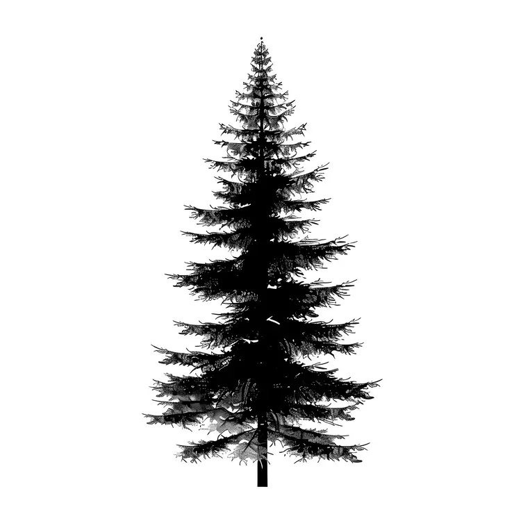 Black and White Pine Tree Illustration