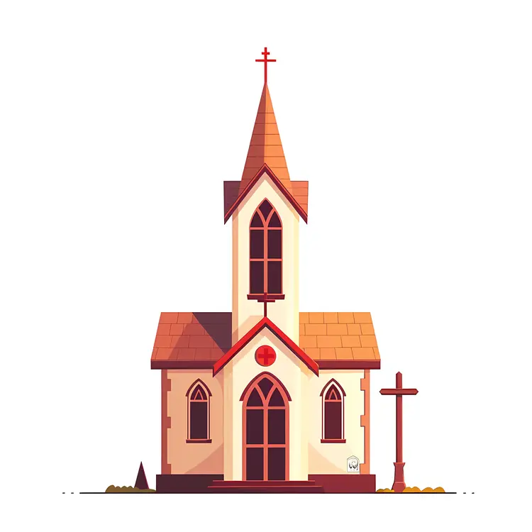 Simple Church with Steeple and Cross