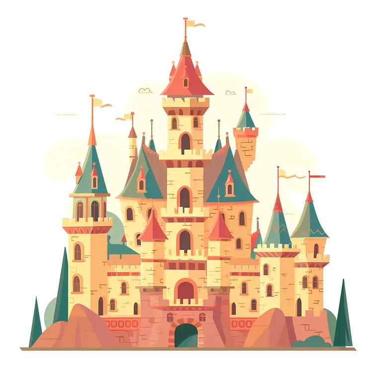 Colorful Fantasy Castle with Flags