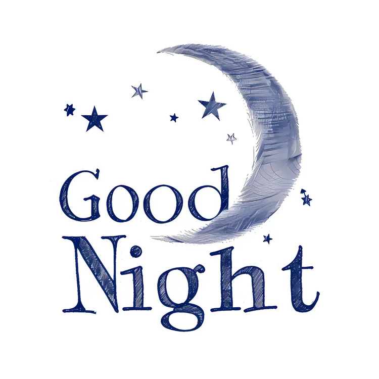 Good Night Text with Moon and Stars