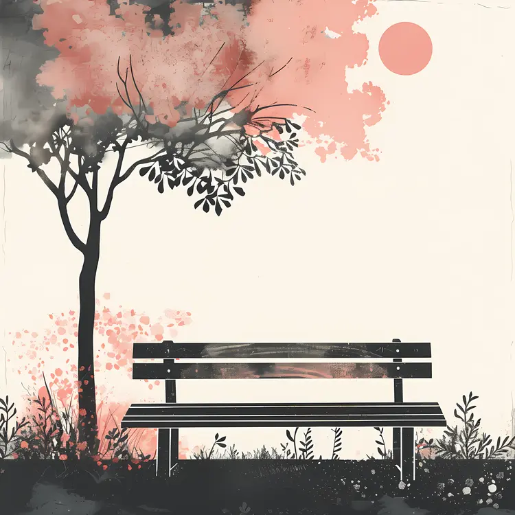 Black Bench with Tree Silhouette