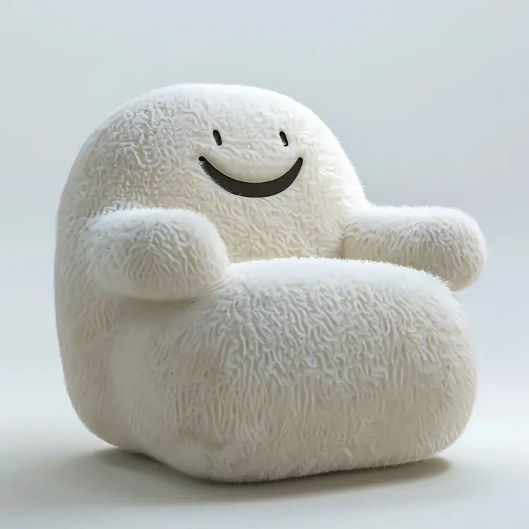 Adorable White Fluffy Chair with a Smile
