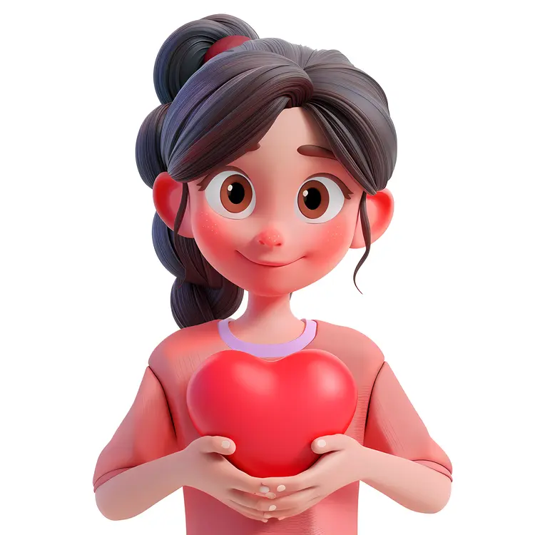 3D Girl Holding Heart