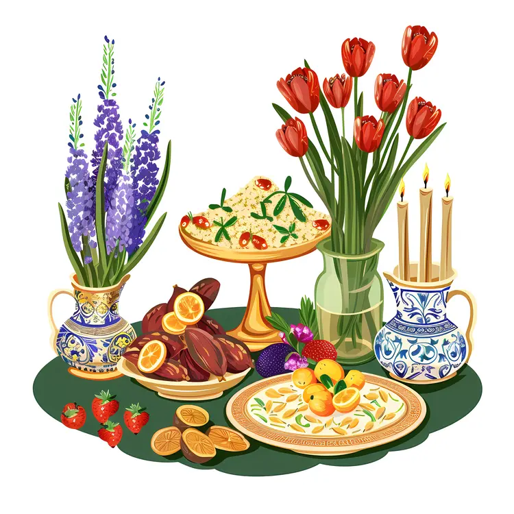 Spring Feast with Flowers and Vases