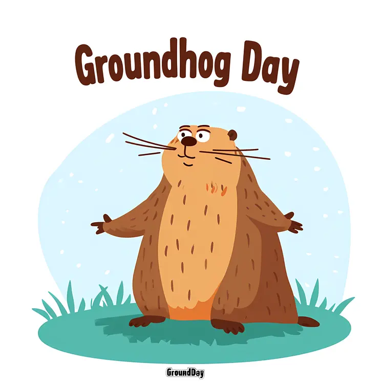Cartoon Groundhog in Snow for Groundhog Day