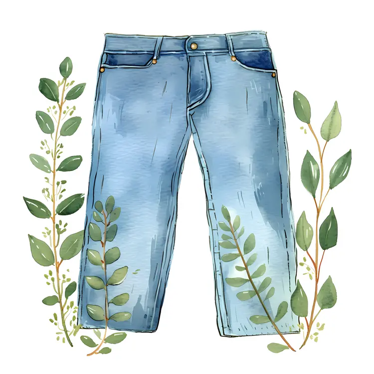 Blue Jeans with Leaves Illustration