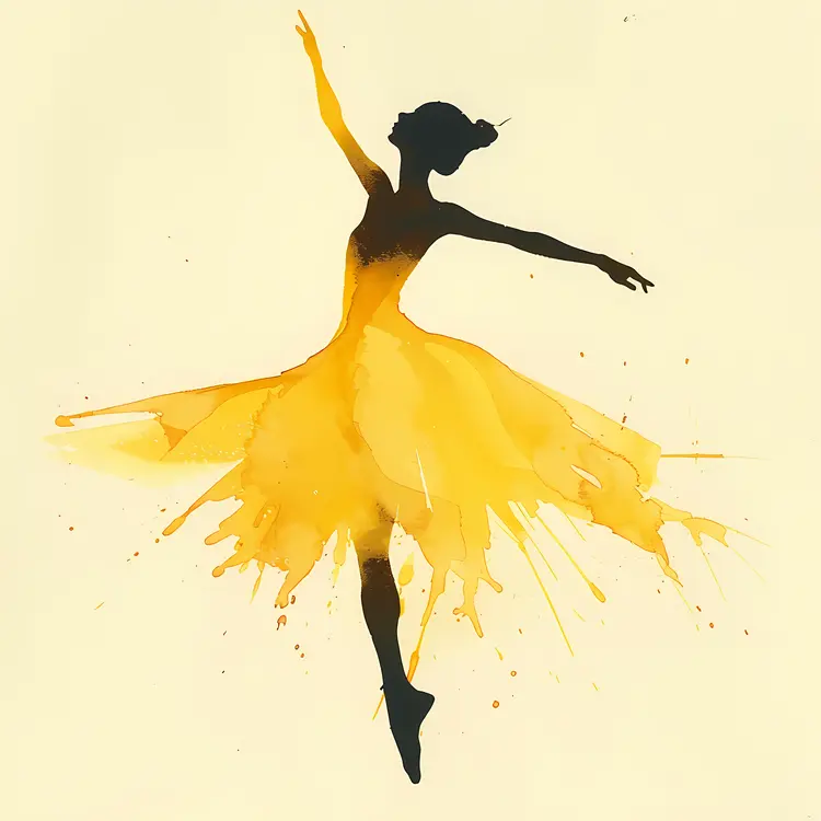 Yellow Ballerina Silhouette in Dance Pose