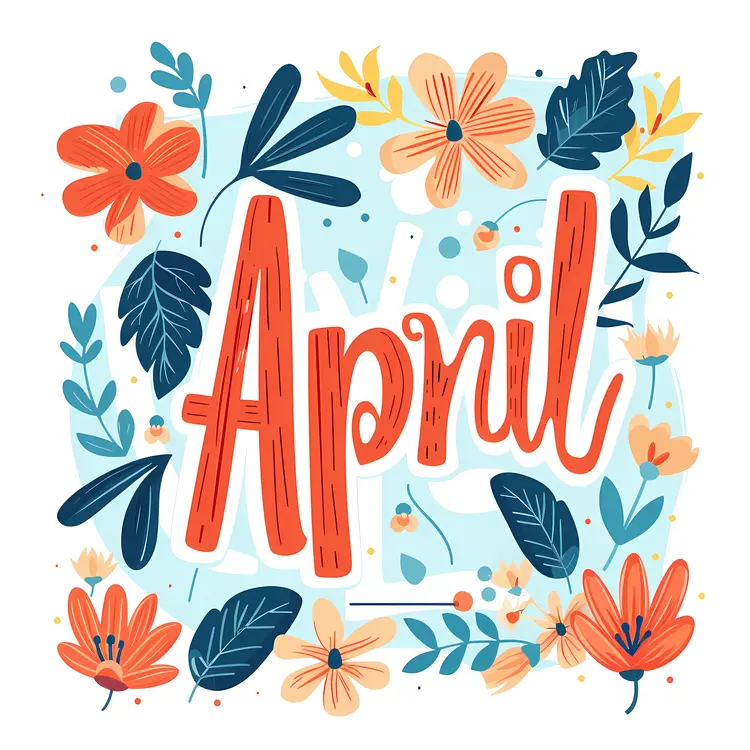 April Text with Colorful Flowers