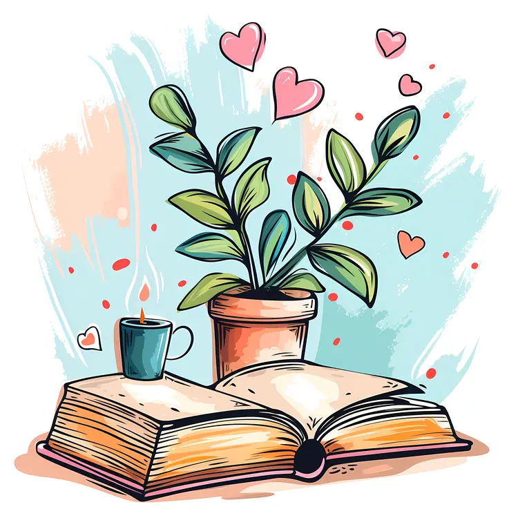 Open Book with Plant and Candle