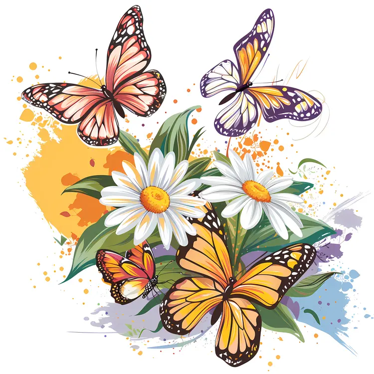 Butterflies with Daisies