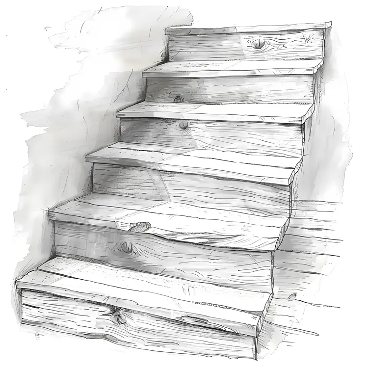 Artistic Sketched Wooden Staircase