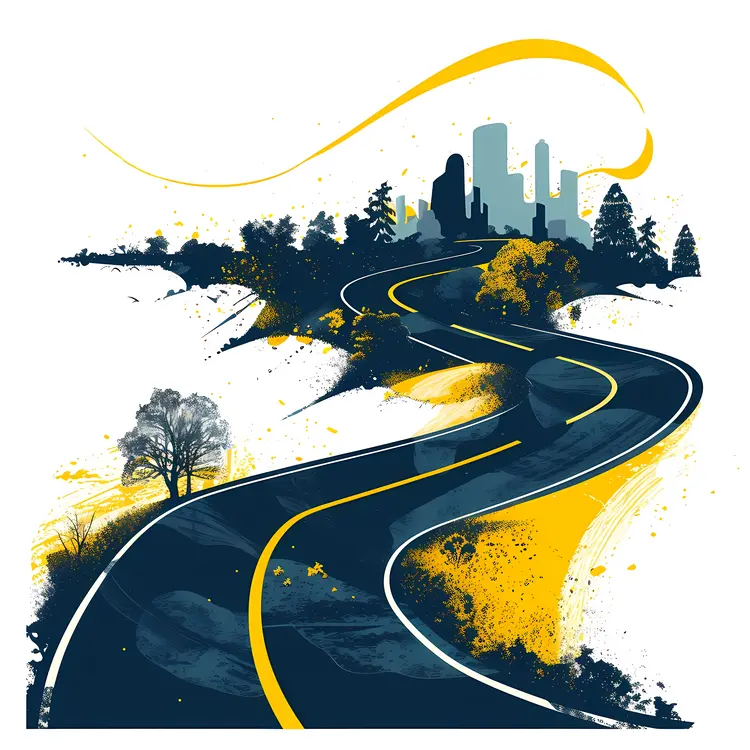 Winding Road Leading to Cityscape