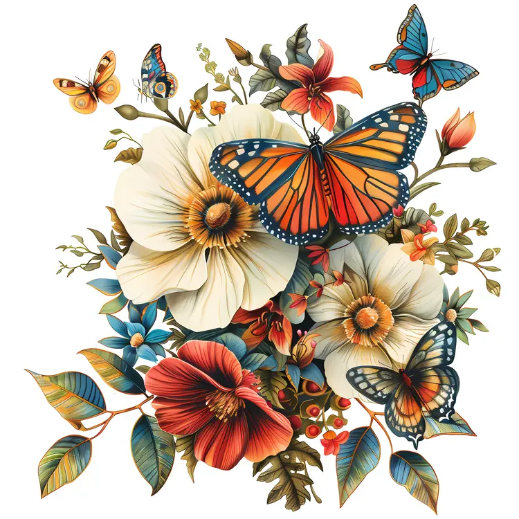 Beautiful Butterflies and Flowers in Full Bloom