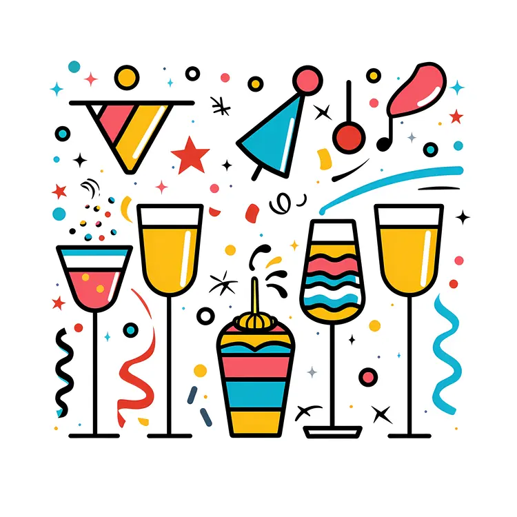 Glasses and Confetti with Party Decorations