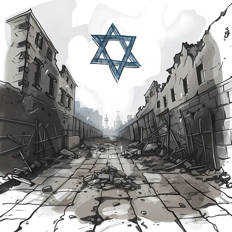 Star of David Over War-Torn Street