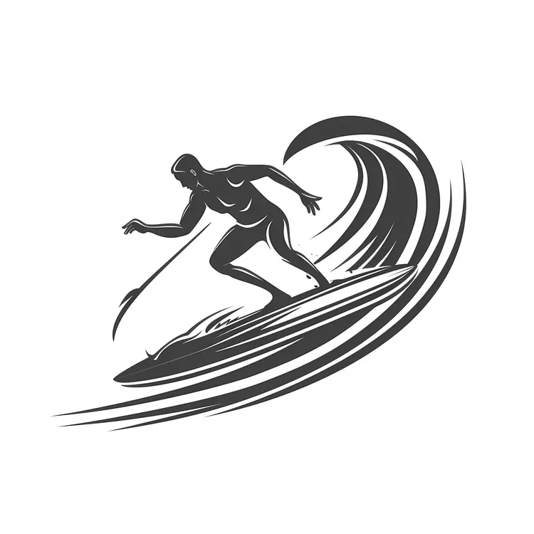 Stylized Surfer Silhouette on a Wave