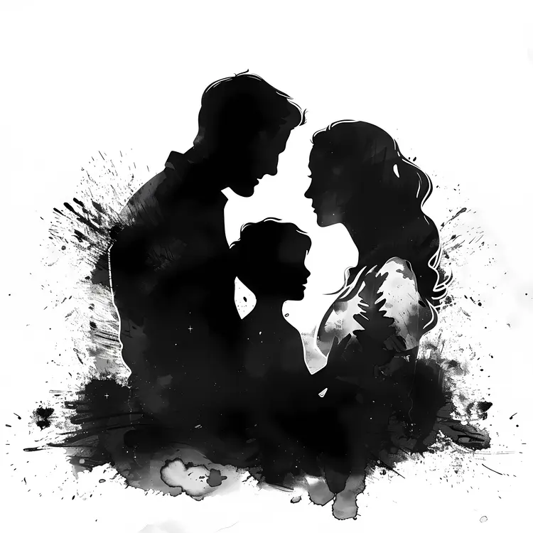 Silhouette Family in Black and White