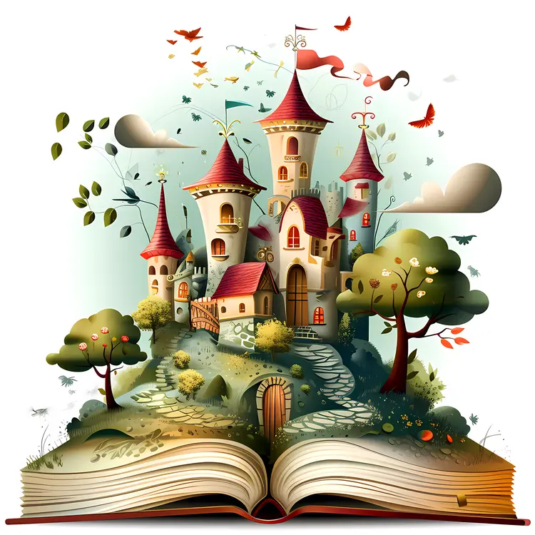 Magical Castle Emerging from a Book