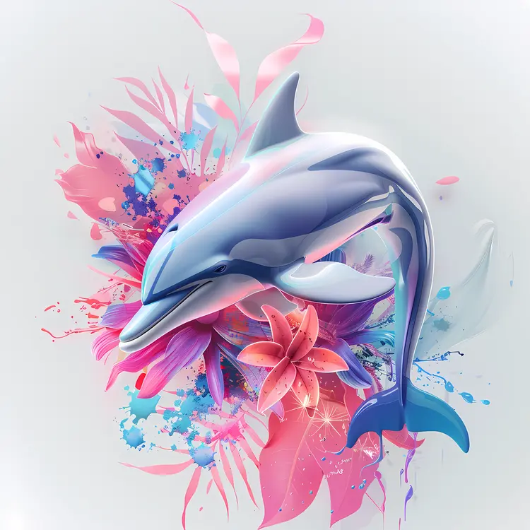 Floral Dolphin with Pink and Blue Flowers