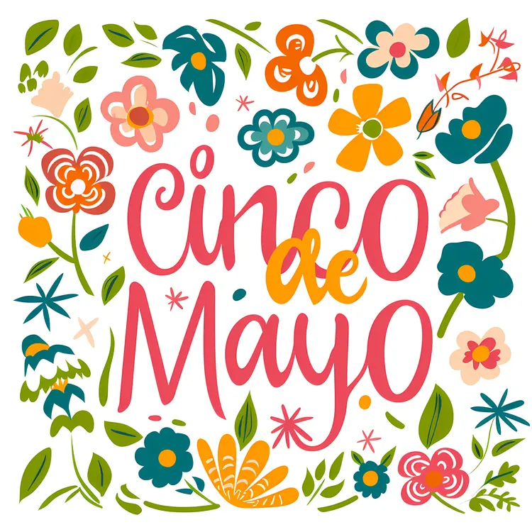 Cinco de Mayo Text with Flowers for Festival Celebration