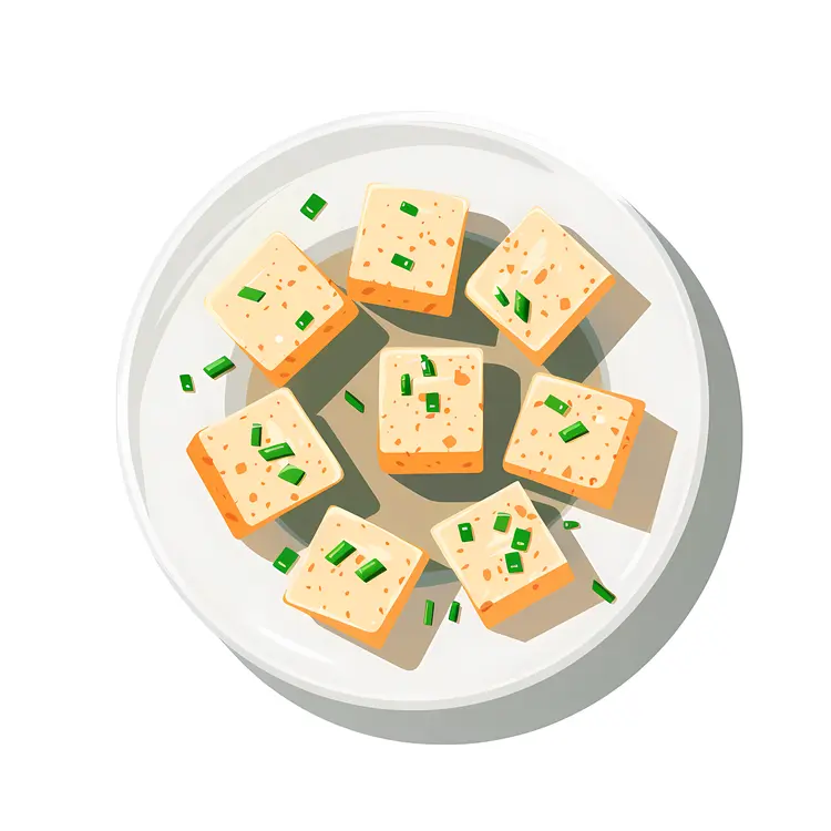 Tofu Cubes with Chives on Plate