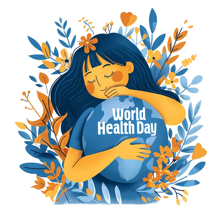 World Health Day with Woman Hugging Earth
