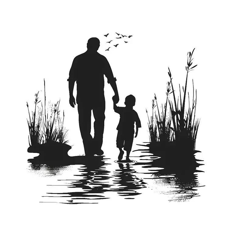 Silhouette of Father and Child Walking