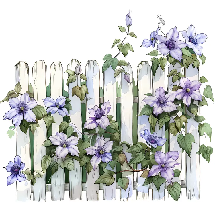 Purple Flowers on Wooden Fence