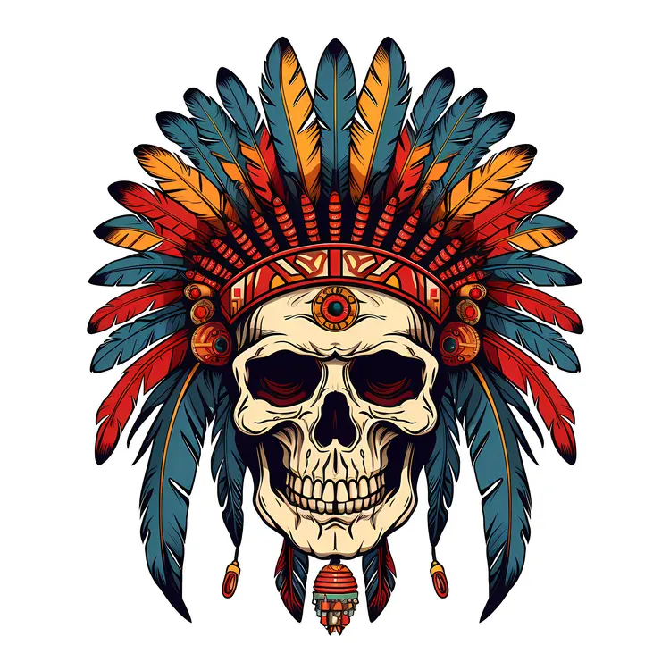 Tribal Skull with Feather Headdress