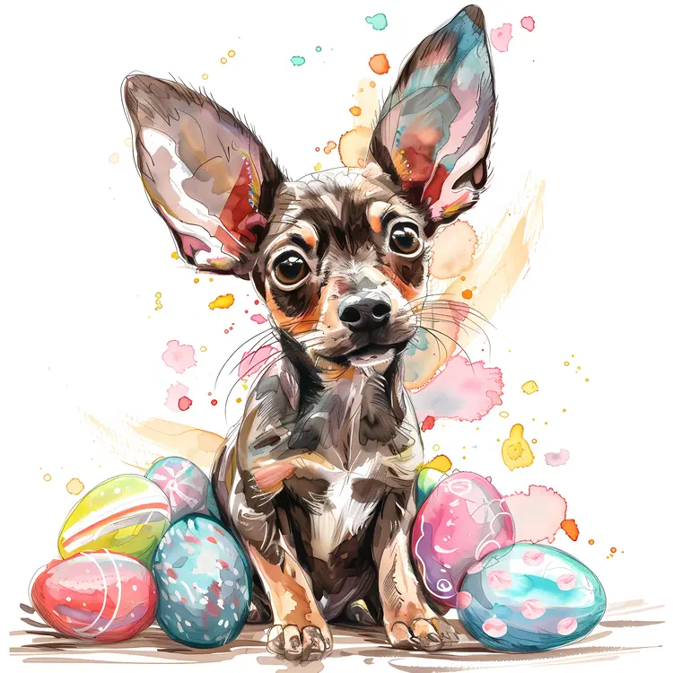 Cute Chihuahua with Easter Eggs
